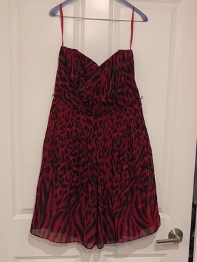 White House Black Market Red and Black Strapless Animal-Print Dress